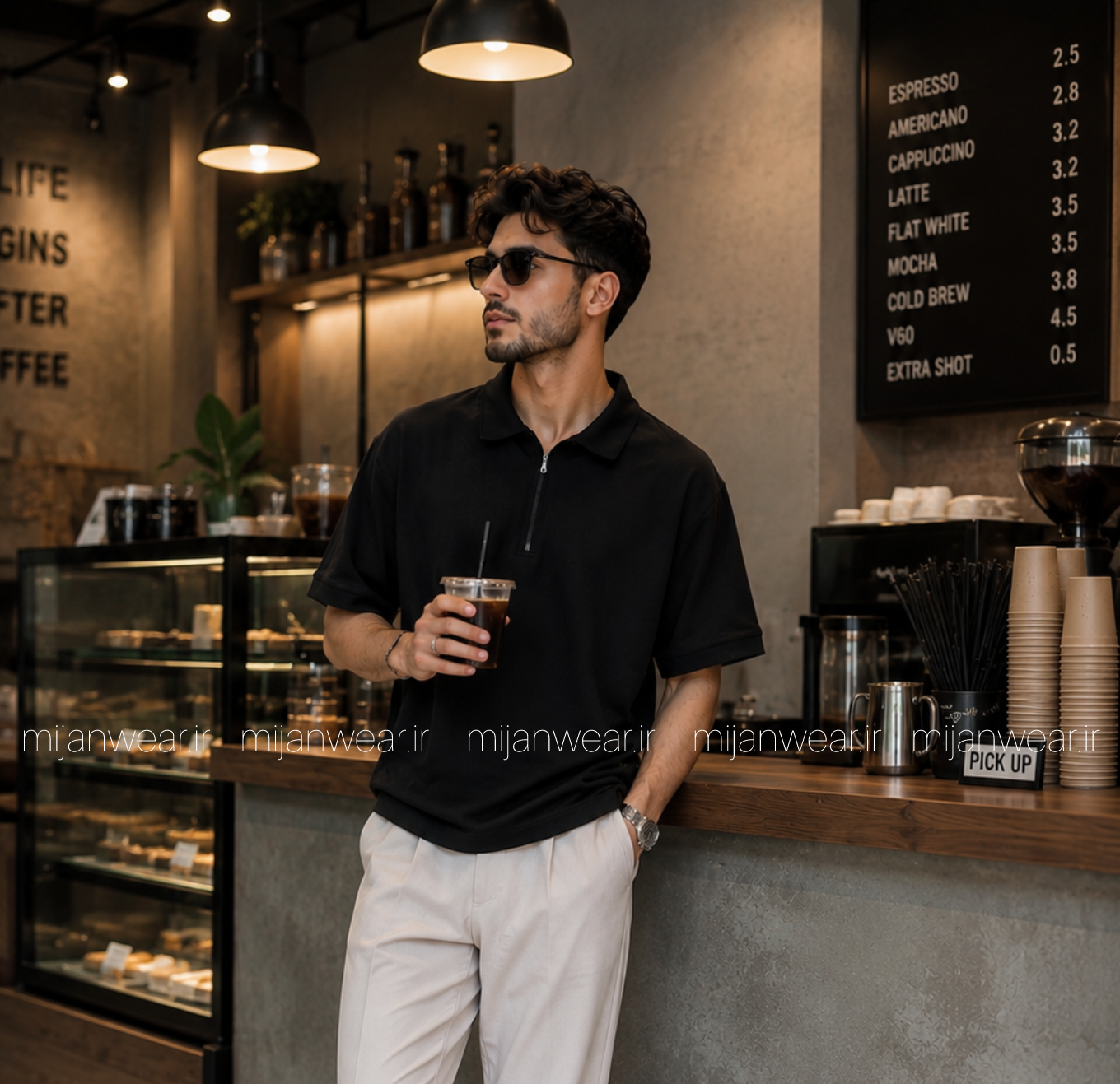 پلوشرت مردانه یقه دار نیم زیپ